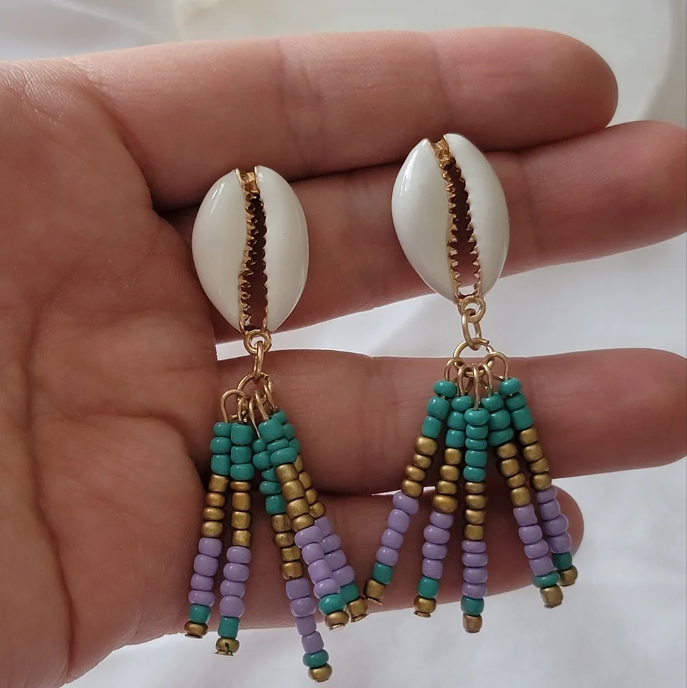 Seashell Beaded Drop Earrings Beachy